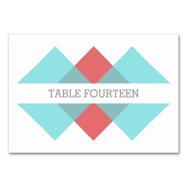 Teal Red Geometric Triad Table Card (Front)