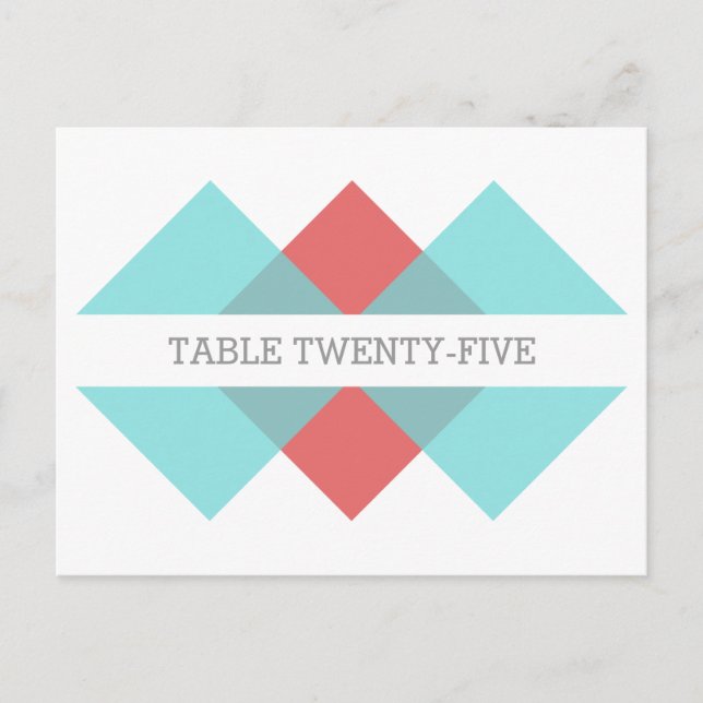 Teal Red Geometric Triad Table Number Postcard (Front)