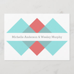 Teal Red Geometric Triad Wedding Invite