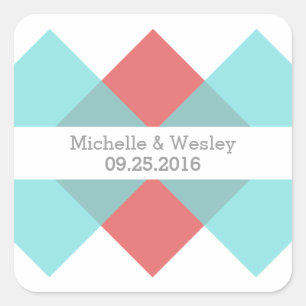 Teal Red Geometric Triad Wedding Stickers