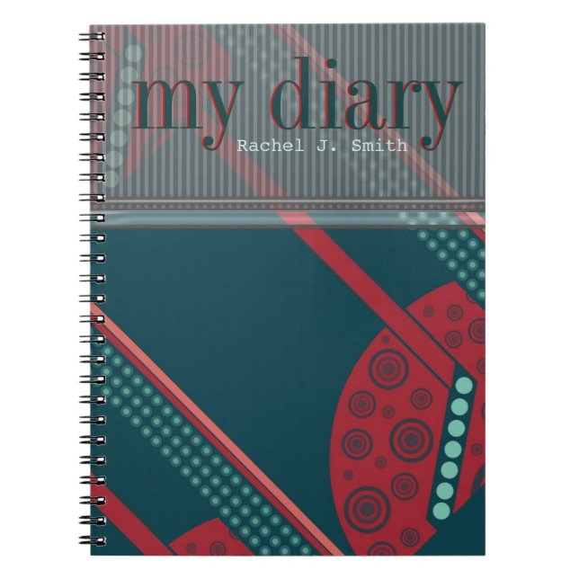 Teal Red Modern Abstract CustomName Diary Notebook (Front)