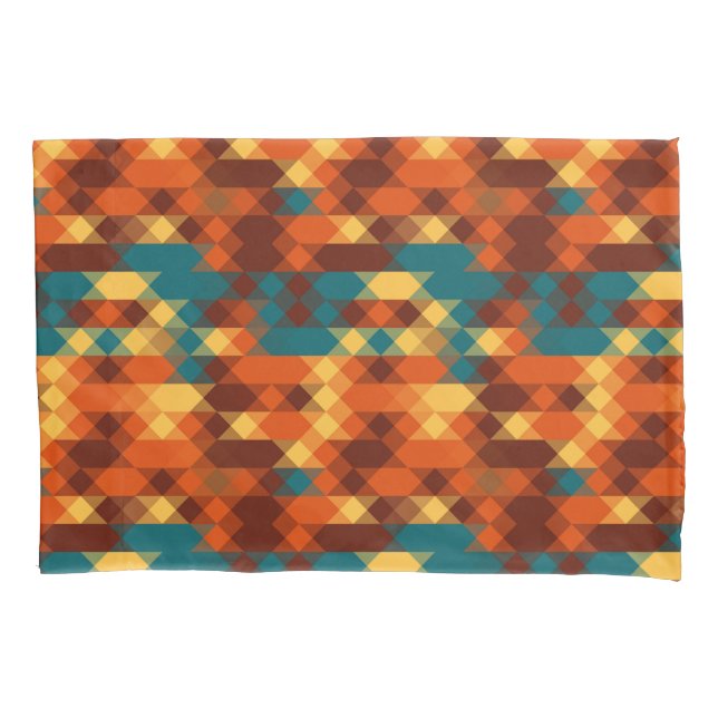 Teal, red, orange and yellow geometric pillowcase (Front)
