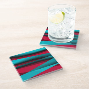 Teal-Red Pattern Glass Coaster