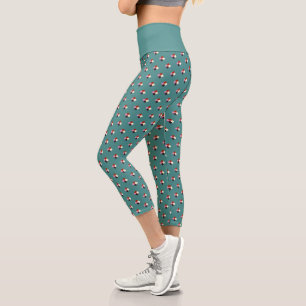 Teal Red Pink Eggplant Ivory Green Pattern Capri Leggings