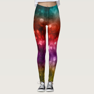 Teal, Red, Purple & Chartreuse Abstract Bokeh Leggings