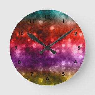 Teal, Red, Purple & Chartreuse Bokeh Design Round Clock