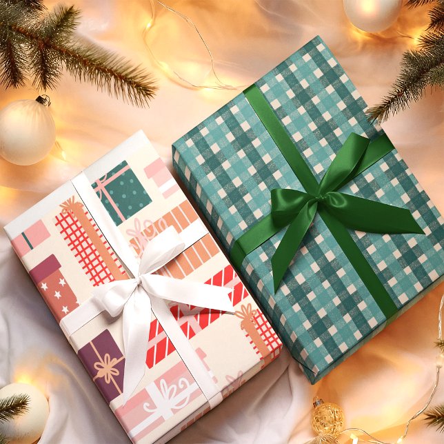 Teal Red Retro Gifts Plaid Pattern Christmas Wrapping Paper Sheet (Creator Uploaded)