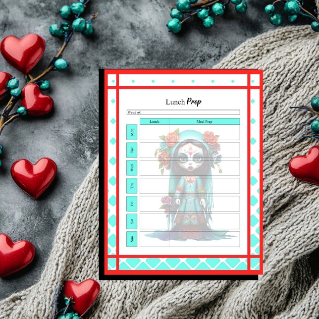 Teal Red Roses Sugar Skull Lunch Prep Notepad (Creator Uploaded)