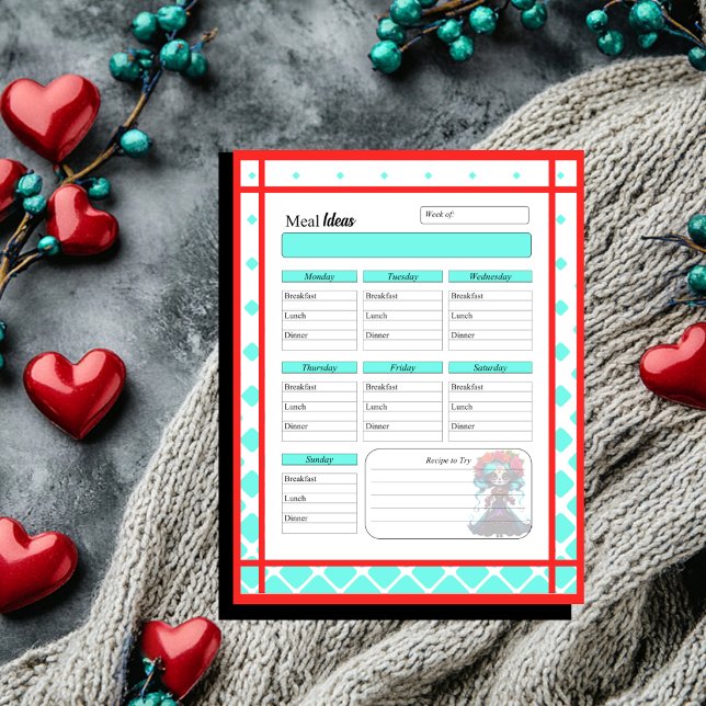 Teal Red Roses Sugar Skull Meal Ideas Notepad (Creator Uploaded)
