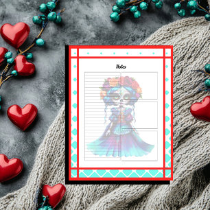 Teal Red Roses Sugar Skull Notes