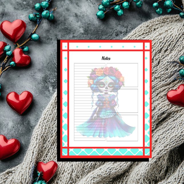 Teal Red Roses Sugar Skull Notes (Creator Uploaded)