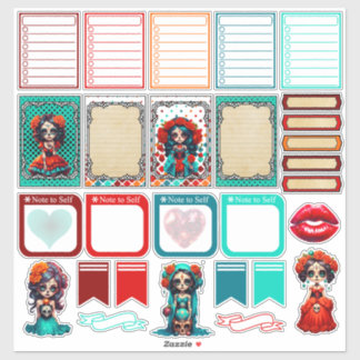 Teal Red Roses Sugar Skull  - Planner 2 