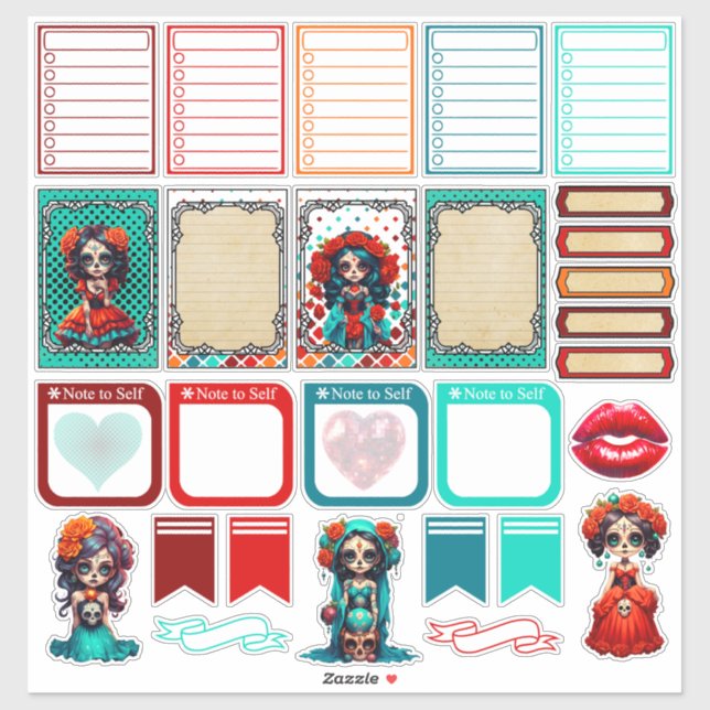 Teal Red Roses Sugar Skull  - Planner 2  (Sheet)