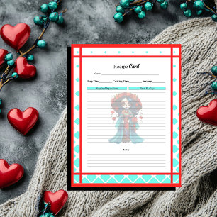 Teal Red Roses Sugar Skull Recipe Card Notepad