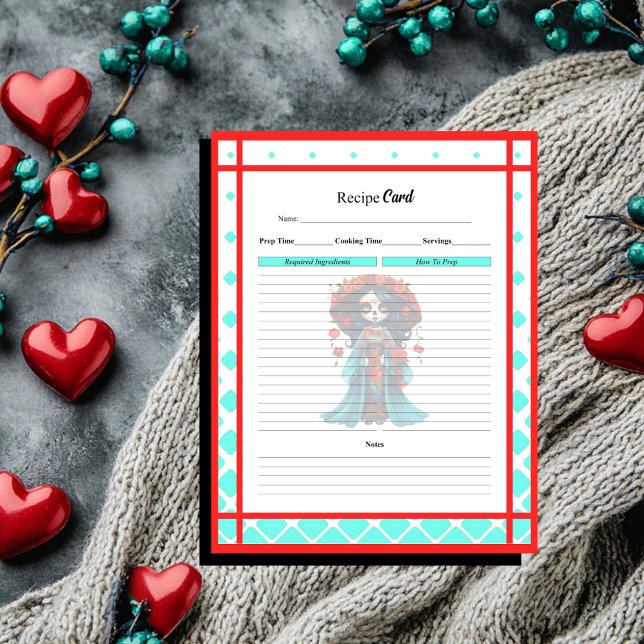 Teal Red Roses Sugar Skull Recipe Card Notepad (Creator Uploaded)
