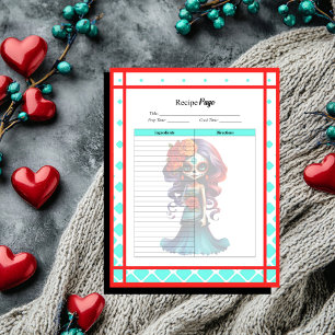 Teal Red Roses Sugar Skull Recipes Notepad