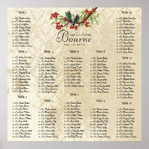 Teal Red Wedding Lovebird Seating Chart 12 Tables