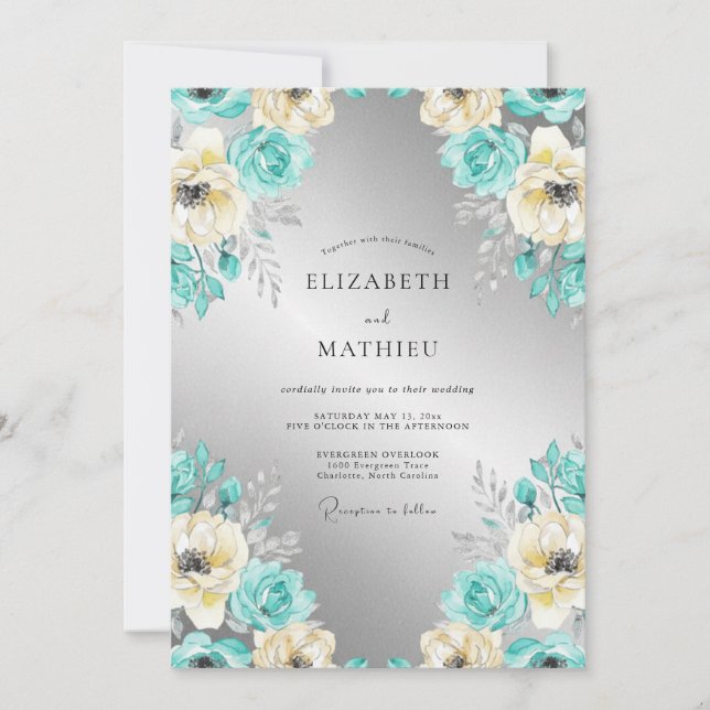 Teal Regal Winter Wedding Invitation (Front)