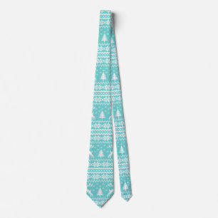 Teal Reindeer Sweater Looking Christmas Tie