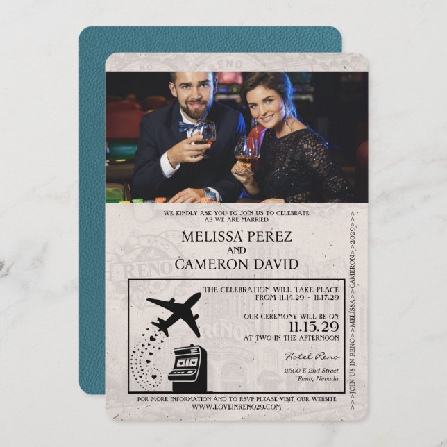 Teal Reno Passport Wedding Invitation (Front/Back)
