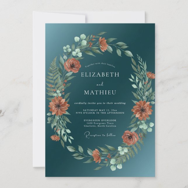 Teal Resplendent Autumnal Wedding Invitation (Front)