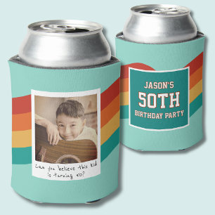 Teal Retro 50th Birthday Photo Can Cooler