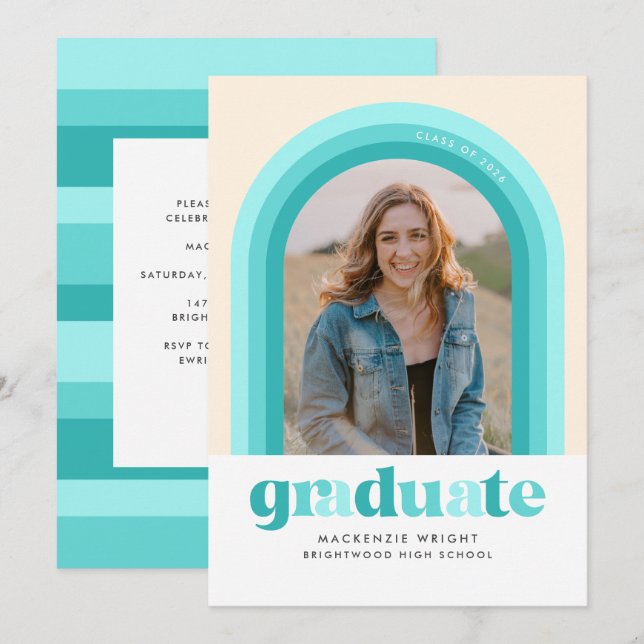 Teal Retro Arch Graduation Announcement (Front/Back)