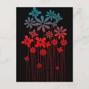 Teal Retro Flowers Postcard