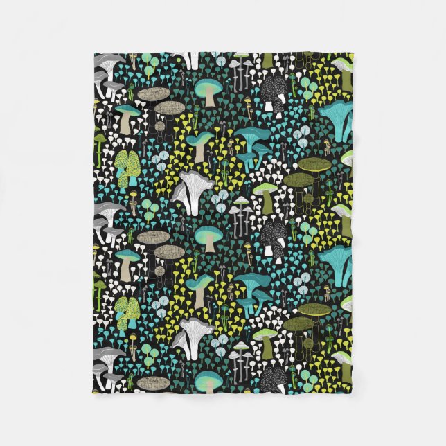 Teal Retro Mushroom Fleece Blanket (Front)