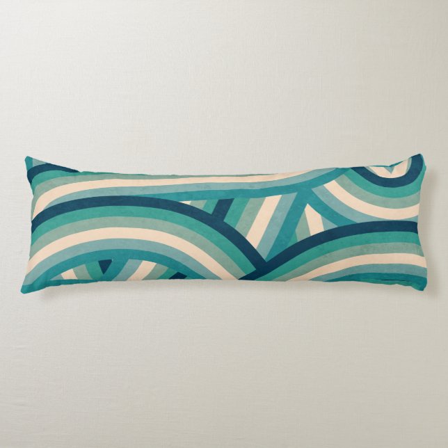 Teal Retro Rainbow Stripes Pattern Body Cushion (Front)
