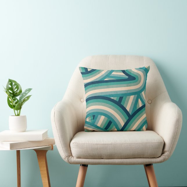 Teal Retro Rainbow Stripes Pattern Cushion (Chair)