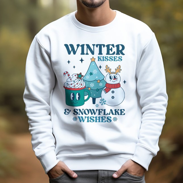 Teal Retro Winter Kisses & Snowflake Wishes Winter Sweatshirt (Creator Uploaded)