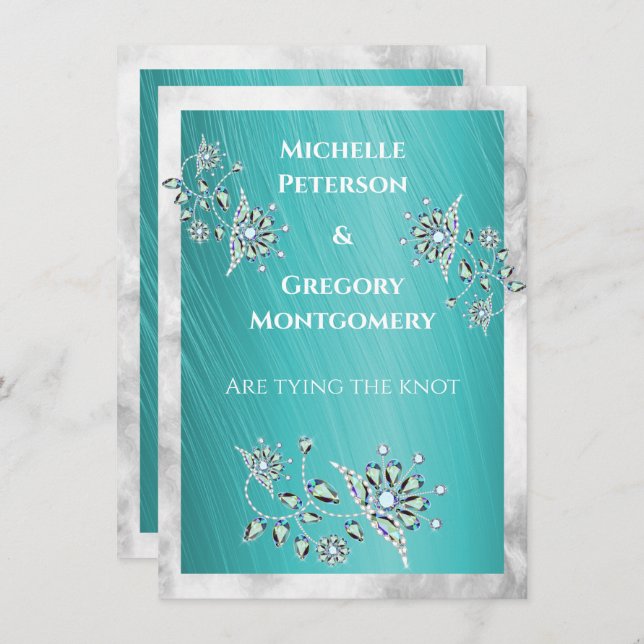 Teal Rhinestone Jewel Marble Border  Save The Date (Front/Back)