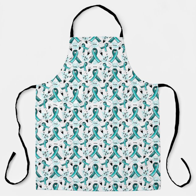 Teal Ribbon Awareness Seamless Pattern Apron (Front)
