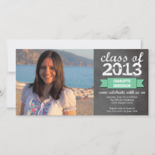 Teal ribbon banner chalkboard photo graduation announcement