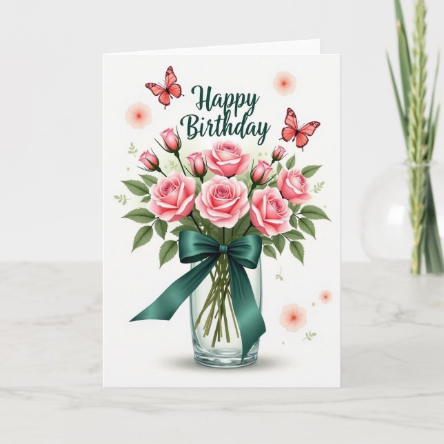 Teal Ribbon Birthday Card (Front)