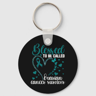 Teal Ribbon Blessed to Be Ovarian Cancer Survivor Key Ring