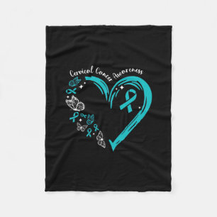 Teal Ribbon Butterfly Heart Cervical Cancer Awaren Fleece Blanket