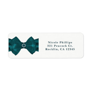 Teal Ribbon & Diamonds Bridal Shower Invitation Return Address Label
