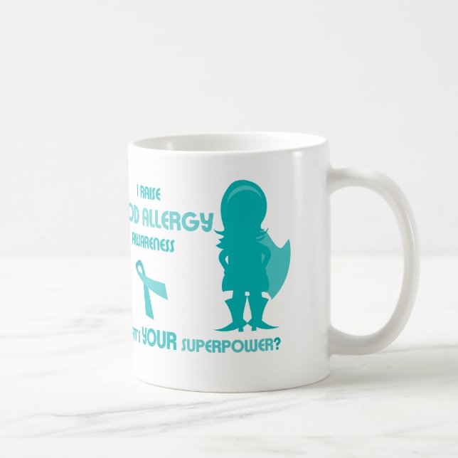 Teal Ribbon Food Allergy Awareness Silhouette Coffee Mug (Right)