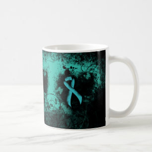 Teal Ribbon Grunge Heart Coffee Mug
