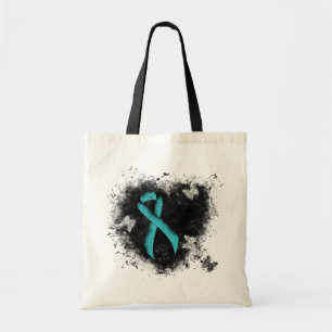 Teal Ribbon Grunge Heart Tote Bag