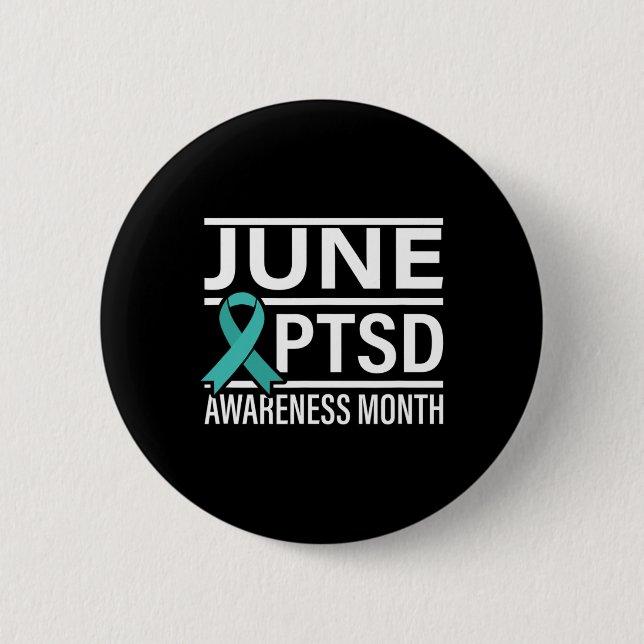 Teal Ribbon June PTSD Awareness Month  6 Cm Round Badge (Front)