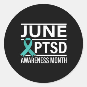 Teal Ribbon June Ptsd Awareness Month Classic Round Sticker