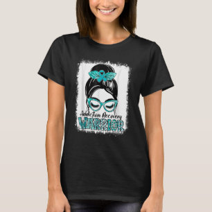 Teal Ribbon Messy Bun Addiction Recovery Awareness T-Shirt