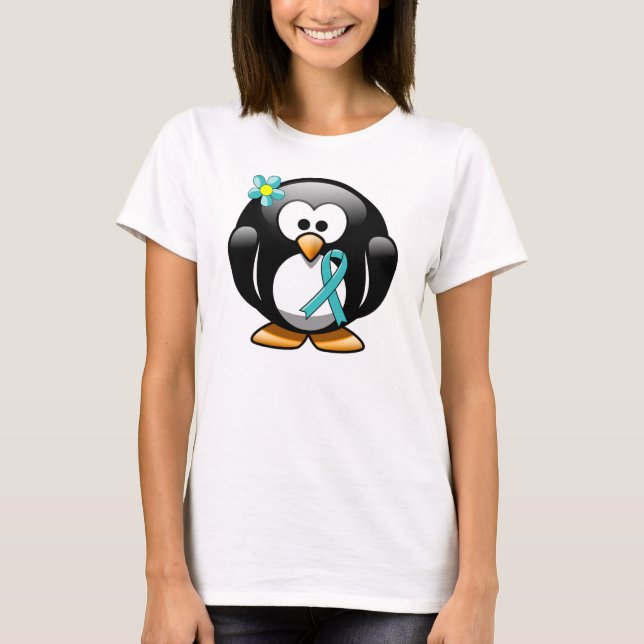 Teal Ribbon Penguin T-Shirt (Front)