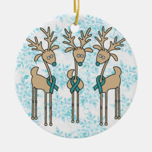 Teal Ribbon Reindeer - Cervical Cancer Ceramic Tree Decoration