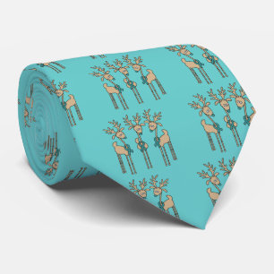 Teal Ribbon Reindeer Tie