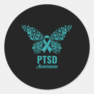 Teal Ribbon With Butterflies- Ptsd Awareness Classic Round Sticker