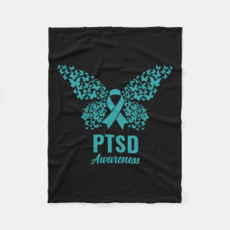 Teal Ribbon With Butterflies- Ptsd Awareness  Fleece Blanket